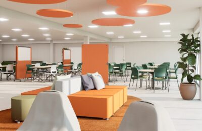 Ambientes com mobiliário flexível.