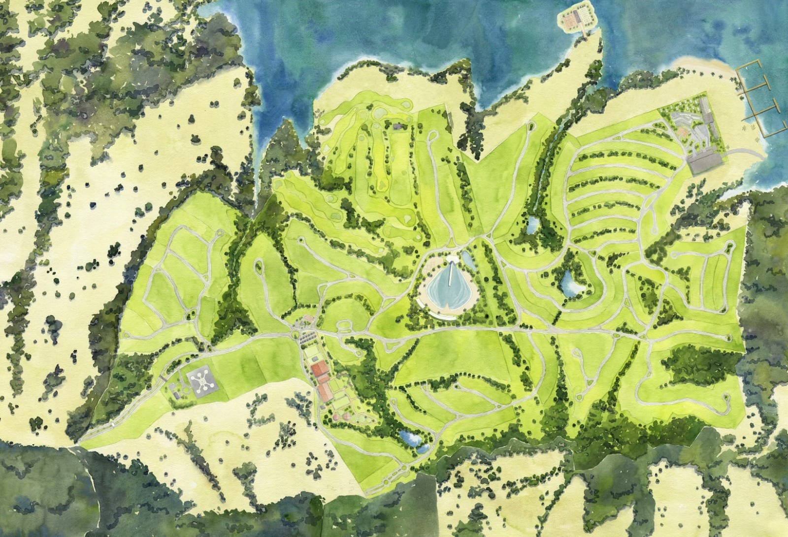 Masterplan da Fazenda do Lago: 3 milhões de m² organizados em quatro clubes autorais às margens do Lago Corumbá IV.