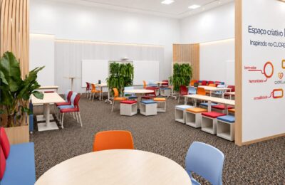 CuoreLab®, conceito de ambiente educacional colaborativo que combina design ergonômico, flexibilidade, elementos naturais, tecnologia e princípios de aprendizagem ativa.