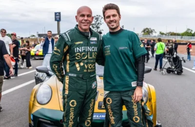 Marcos Regadas e Felipe Drugovich com o Porsche #17 no grid do Autódromo Internacional Nelson Piquet, em Brasília.