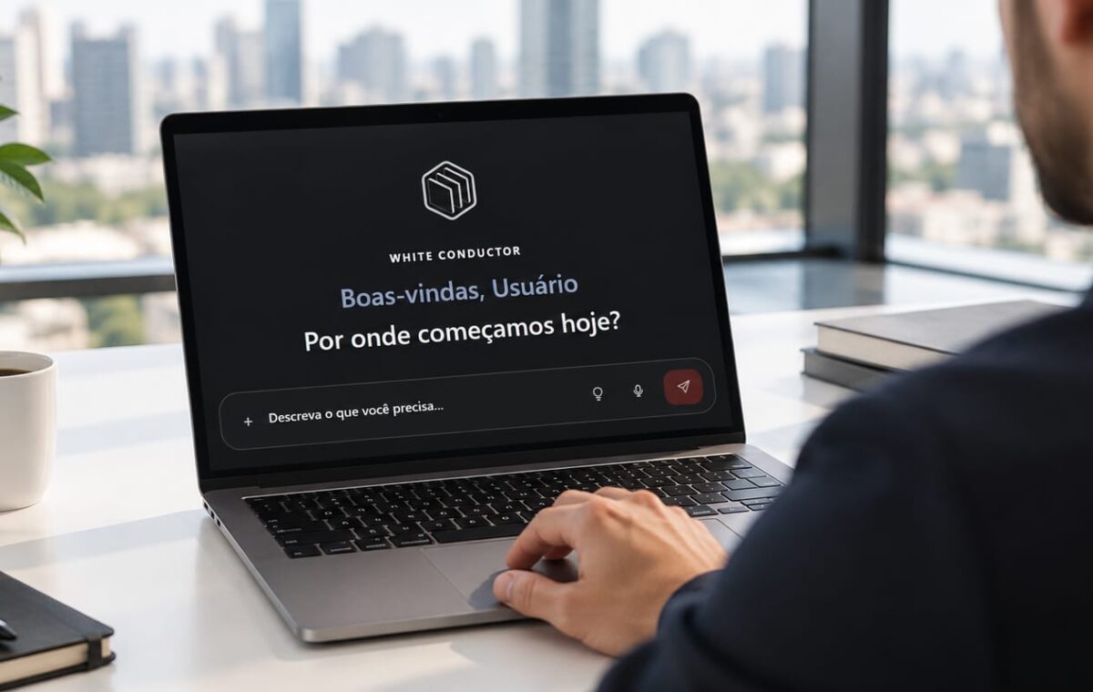Homem utiliza plataforma do White Conductor em ambiente de escritório